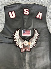 Leather USA Mens Vest Size XL Black American Flag Biker Motorcycle Eagle Patch