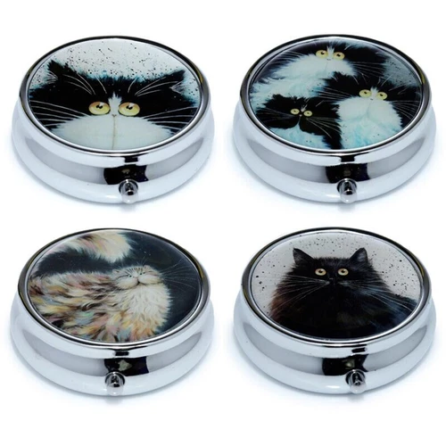 Kim Haskins 3 Compartment Pill Box - Medicine Box - Cat Design Box   - 4 Designs