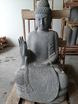 BUDDHA SITZEND aus Flussstein, Handarbeit aus Indonesien Feng Shui Steinmetz SB2