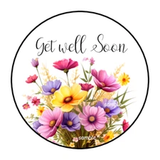 30 GET WELL SOON ENVELOPE SEALS STICKERS LABELS TAGS 1.5" ROUND WILDFLOWERS