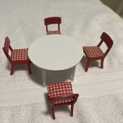 Vintage LUNDBY Kitchen Set; White ROUND Table Red White