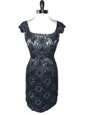 ELIZA J Size 10 Sheath Dress Black Grey Floral Lace Sleeveless Knee Length