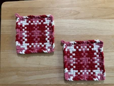 Handmade 2 Cotton Woven Potholders Trivets Valentine Colors Red White Pink