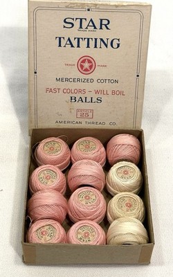 Vintage Star Tatting Thread Balls 9 - Med. Pink #103 & 3 - White 60 Yds. Each