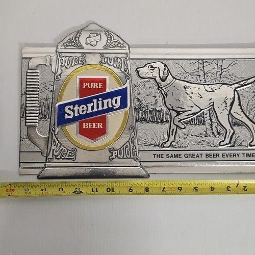 1974 STERLING Pure Beer Pointer Dog Embosograph Metallic Sign Heileman Brewing - Picture 2 of 6