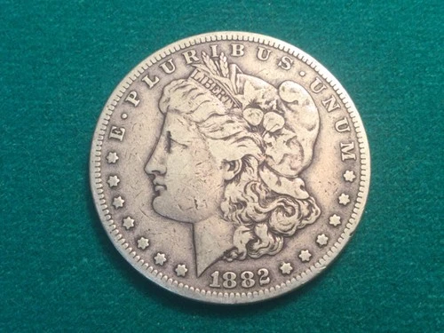 1882-S Morgan Silver Dollar Very Fine Condition Light Rainbow Obverse