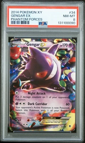 2014 POKEMON XY PHANTOM FORCES #34 GENGAR EX PSA 8