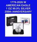 1776-2026 W PROOF American 99.9% Silver Eagle US MINT 1 Oz Dollar PRESALE JAN.20