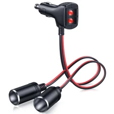 1 to 2 Car Cigarette Lighter Splitter Adapter Power Charger Port, 12V 24V Plu...