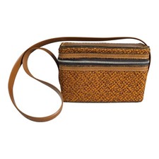 Vintage Camera Hard Carry Case Shoulder Bag Woven Exterior w Green Felt Lining