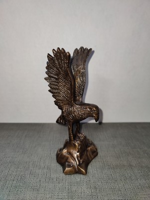 Brass Eagle on a Rock Wings up getting ready to take Flight Fiqurine/Paperweight