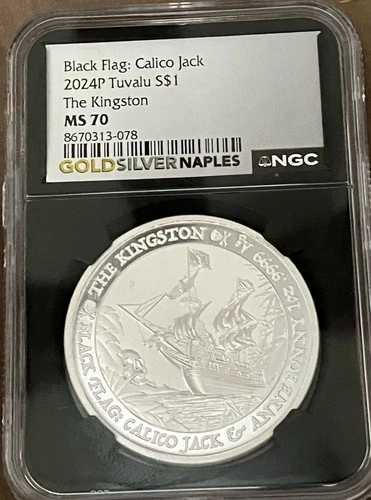 2024P Tuvalu S $1 Black Flag: Calico Jack The Kingston 1 oz Silver coin NGC MS70