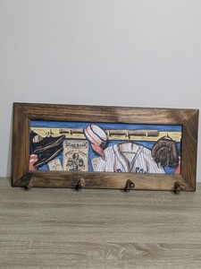 Baseball Themed Wooden Wall Hook Rack