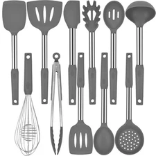 Silicone Kitchen Cooking Utensils Set with Stainless Steel Handle, Spatula Se...