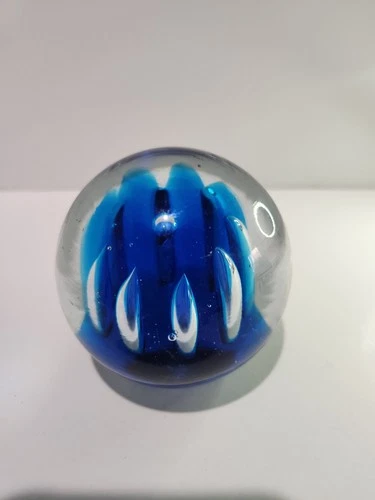 Blenko Paperweight Art Glass Controlled Bubble Vintage Colbalt Blue