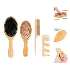 4 PCS Bamboo Hair Brushes Set,Boar Bristle and Detangling Combs,Hair Care Too...