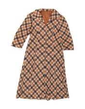 VINTAGE Womens 3/4 Sleeve A-Line Dress UK 12 Medium Beige Check BX07