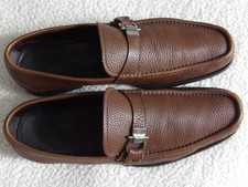 SALVATORE FERRAGAMO ADAM Cognac Calf Pebbled Leather Mens Loafers Size 9EE