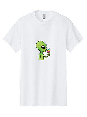 Alien-Licking-Ice-Cream Mens Graphic Tee, 100% Cotton, Casual Summer Wear