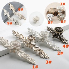 Rose Flower Drawer Pulls Handles Kitchen Cabinet Dresser Knobs Various Sizes