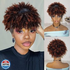 DEYNGS Brown Afro Headband Wig Kinky Curly Headband Wig with Bangs Head-Wrap