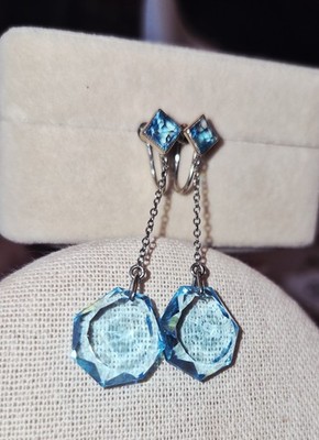 ROMANTISCH! 10 kt MASSIVES WEISSGOLD SCHWEIZER BLAUTOPAS 2'' LANGE OHRHÄNGER! 