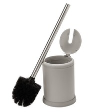 Grey Self Closing Lid Toilet Brush and Holder 4.5 Rd x 14.75