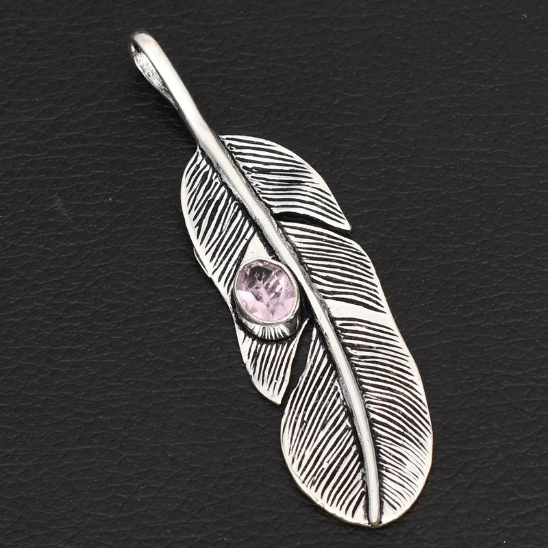 Pink Topaz Gemstone Handmade Feather Pendant Jewelry For Unisex 2.68" AP-37711