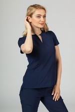 Adar Women's Contemporary Fit Tailored Navy Blue Scrub Top - NWT - XXS