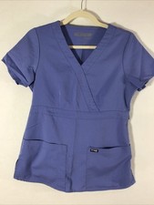 Grey's Anatomy Barco Mock Wrap Scrub Top 3 Pocket Blue Women's Small