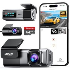 4K Dual Dash Cam Front  Rear with 64GB, WiFi, Night Vision, Parking Mode