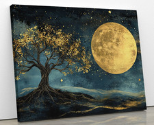 Tree of Life Canvas Wall Art Gold Moon Abstract Large Framed Picture Print Decor