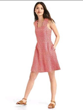 Gap Linen/Cotton Pink Diamond Weave Fit & Flare Square Neck Dress sz 4 Preppy