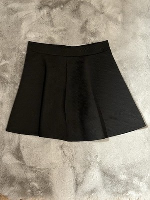 BETHANY MOTA Black Mini Skirt Open Pleat Scuba A-Line Skater MEDIUM