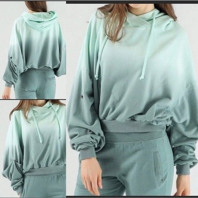 Young Fabulous & Broke Ombre Mint Green Oversized Cropped Hoodie Sweatshirt M L
