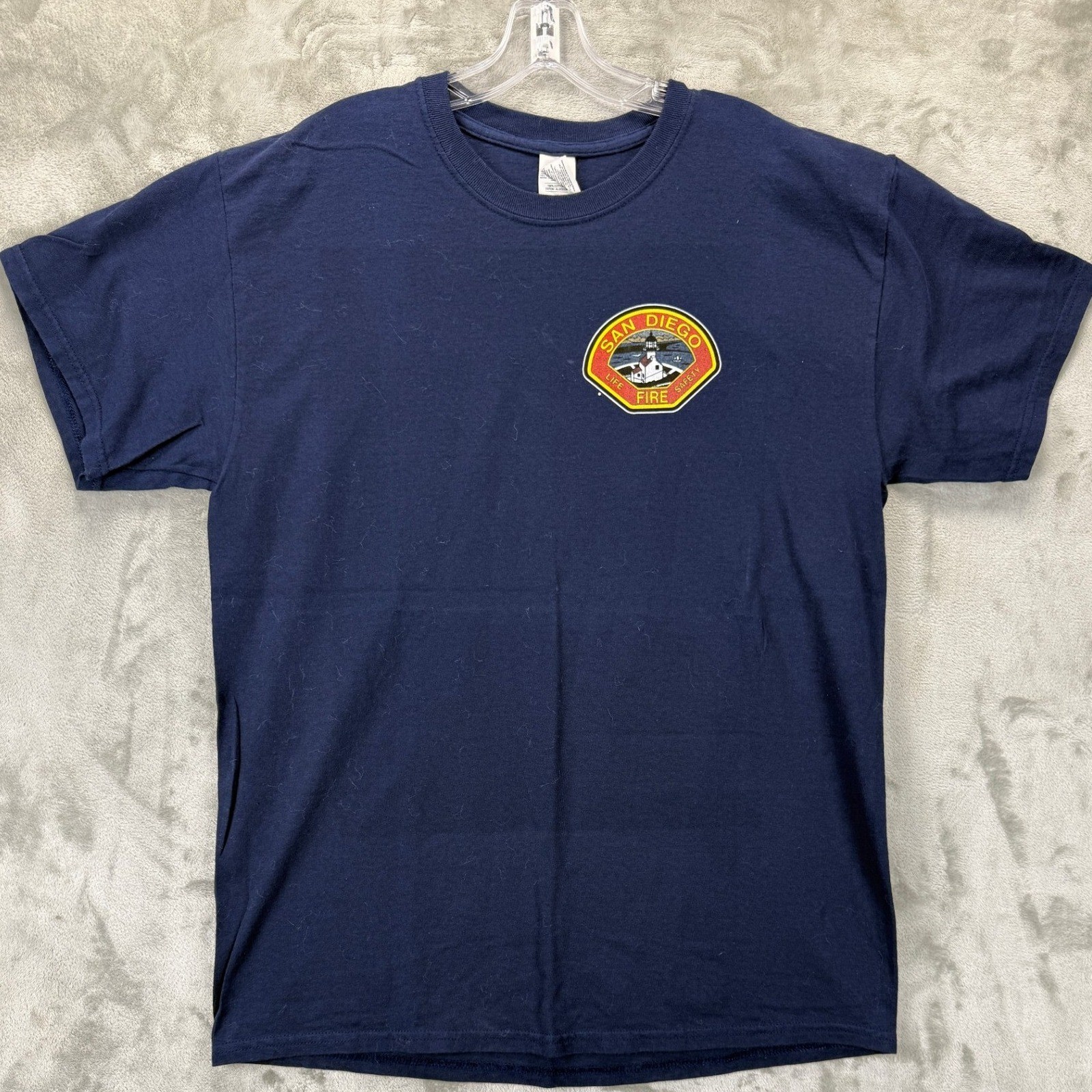 Vtg Gildan Mens San Diego Fire Dept Sdfd T-Shirt Navy Large Lighthouse Graphic