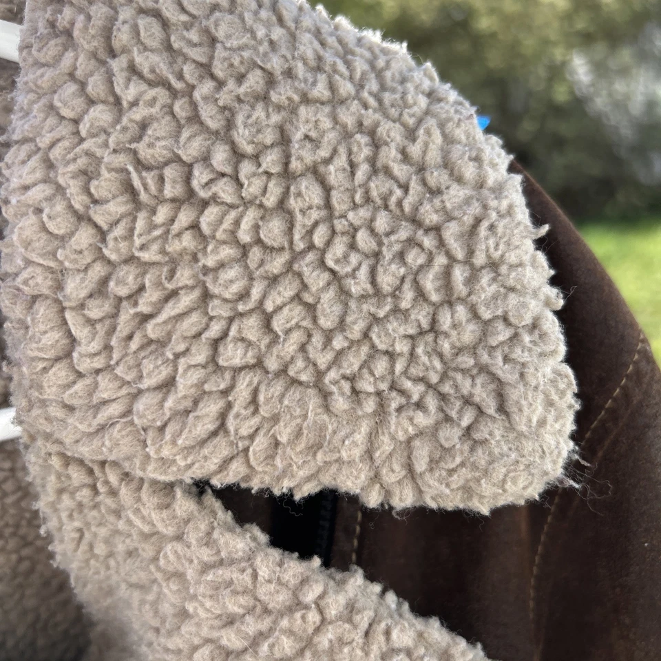 Chaqueta Bomber Moda International Cuero Marrón Forrada en Vellón Tareas de Aviador Talla M Foto 4 de 4