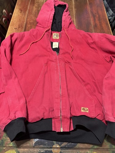 Bernie Canvas Jacke Kapuze Herren Large Workwear Distressed Carhartt Style Rot