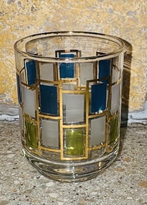 Vtg Replacement MCM Libby Nordic Glass Blue Green Gold Rocks Juice Shot