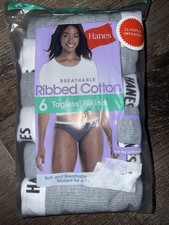 Hanes 6-Pair Womens Bikini Underwear Panties Cotton Ribbed Gray XL/8
