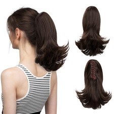 CJL HAIR Dark Brown Claw Clip Ponytail Extension Drawstring Short Wavy Curly