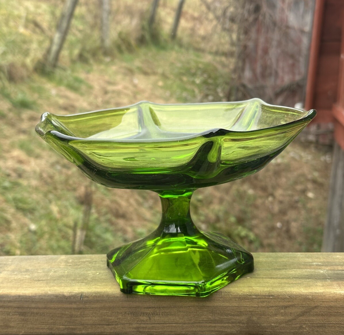 Vintage MCM Green Viking Epic Six Sided Footed Dish Compote Viking