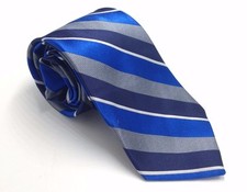  115 Bloomingdales Mens Casual Necktie Striped White Blue Dress Neck Tie 60x3.25
