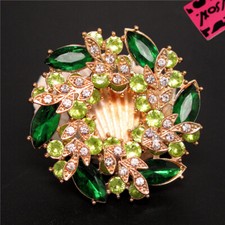 New Lady Green Rhinestone Fashion Women Wreath Flower Crystal Charm Brooch Pin