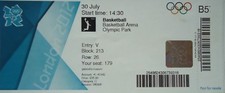 TICKET Olympics 30.7.2012 Women's Basketball France - Australia B57