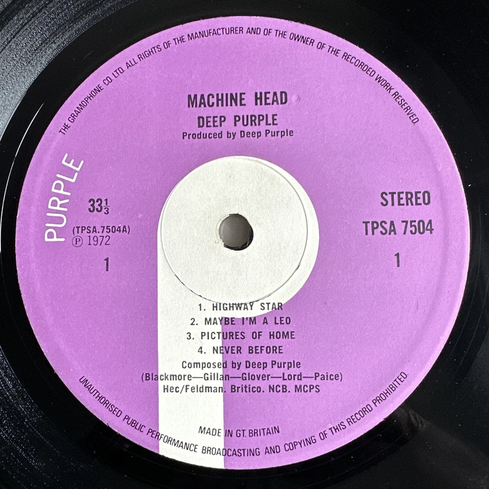 DEEP PURPLE MACHINE HEAD VINYL LP PURPLE UK 1972 1ST PRESS 1U/1U + INSERT EXC - Image 3 of 4