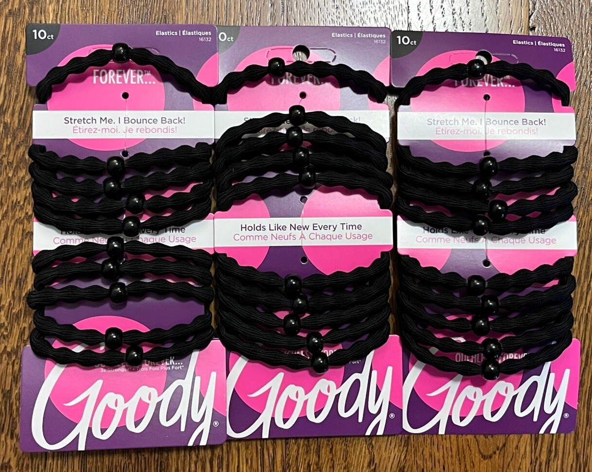 Upgrade Your Hairstyle with 3-Pack Goody Ouchless Forever Elastic Hair Ties, 10ct in Sleek Black for Comfort and Durability
