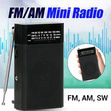 AM/FM/SW Portable Pocket Size Radio w/ Telescoping Antenna, Headphone Jack Black