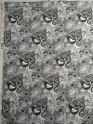 Gray & White Floral Vines ''Garden Nouveau'' AMF Fabric 20'' x 44'' Flowers Birds