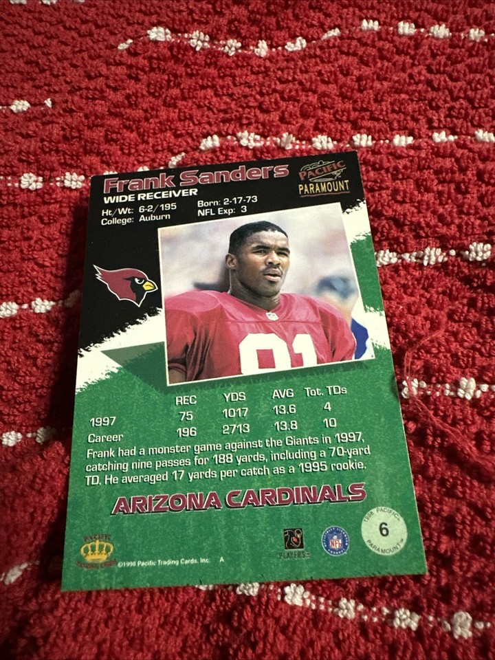 1998 Pacific Paramount Frank Sanders Card 6 Autograph Cardinals eBay